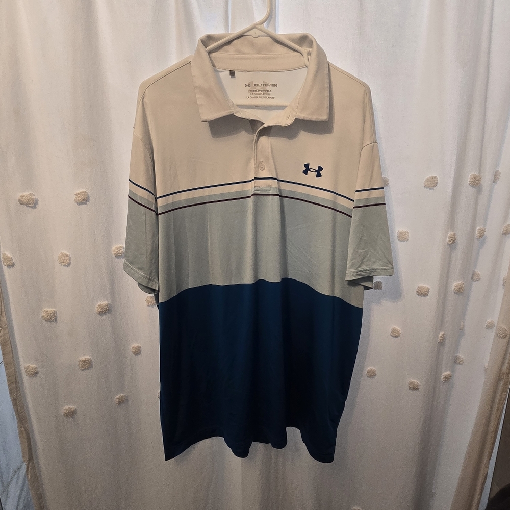 Under Armour White and Blue Polo Shirt Mens Xxl The Playoff Polo